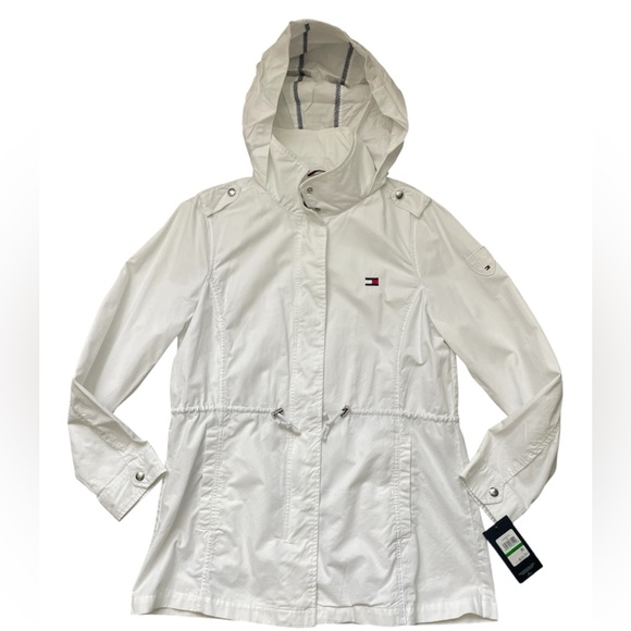 NWT Tommy Hilfiger White Utility Coat Windbreaker Jacket Large - Picture 1 of 10